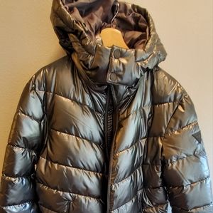 Men's Metallic Silver Puffer Coat Guess Large